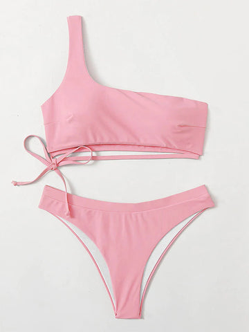 ONE-SHOULDER PINK SEXY BIKINI