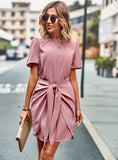 SOLID COLOR ROUND NECK DRESS