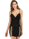 V-NECK BACKLESS STRAP SEQUINED DRESS