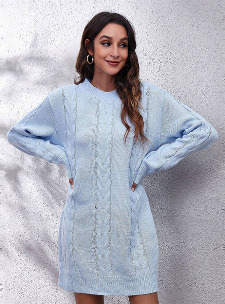 LOOSE LONG-SLEEVED KNITTED SWEATER DRESS