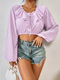 LOTUS LEAF COLLAR BUBBLE SLEEVE SHIRT