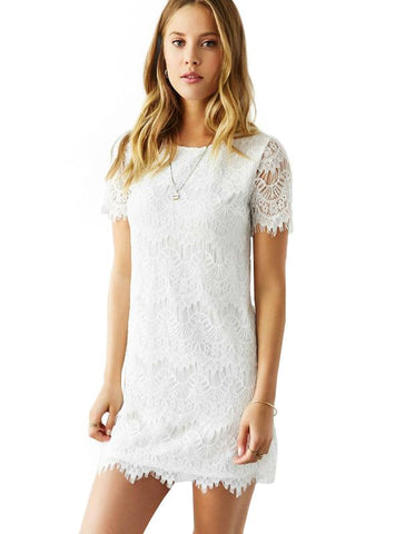 SHORT SLEEVE SWEET STYLE HOLLOW LADIES MINI DRESS