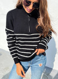 STRIPED COLOR MATCHING ZIPPER SWEATER