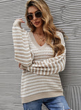 V-NECK CASUAL STRIPED PULLOVER SWEATER