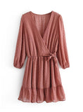 WOMEN RUFFLES LACE CHIFFON DRESS BOHO MINI BEACH DRESS