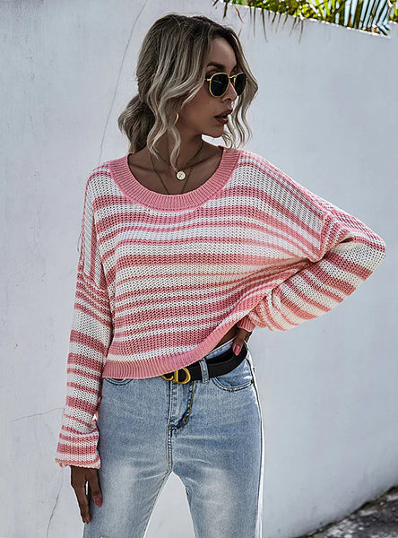 WOMEN'S SHORT STRIPED COLLAR SWEATER
