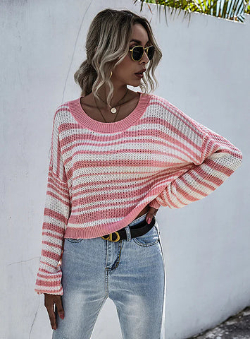 WOMEN'S SHORT STRIPED COLLAR SWEATER