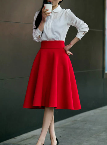 SKIRT HIGH WAISTED SKIRTS WOMENS WHITE KNEE LENGTH