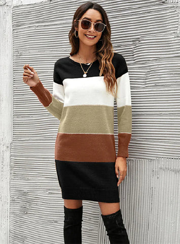 COLOR MATCHING LONG SWEATER DRESS