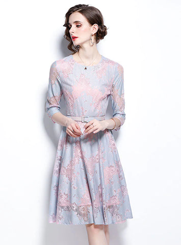 3/4 SLEEVES LACE SLIM DRESS