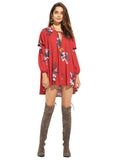 FLORAL PRINT FASHION SLEEVE CHIFFON MINI DRESS CUTE