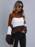 LOOSE COLOR MATCHING SWEATER ROUND NECK PULLOVER