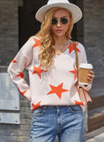 WOMEN V-NECK FIVE-POINTED STAR SWEATER