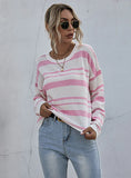 WOMEN PINK TURTLENECK STRIPED SWEATER