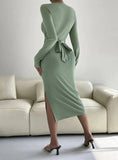ROUND NECK SLIM LONG SLEEVE DRESS