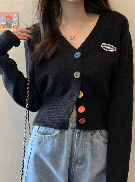 WOMEN SWEET V-NECK LONG-SLEEVED CARDIGAN SWEATER