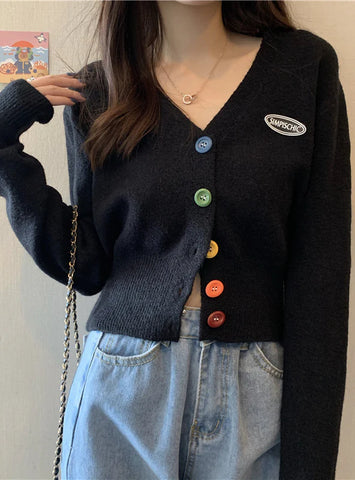 WOMEN SWEET V-NECK LONG-SLEEVED CARDIGAN SWEATER