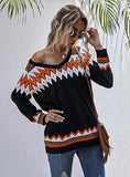 CONTRAST PULLOVER LONG SLEEVE V-NECK SWEATER