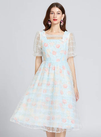 BLUE BUBBLE SLEEVE LACE SUPER FAIRY DRESS