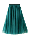 HIGH WAIST MESH BEADS LONG SKIRT