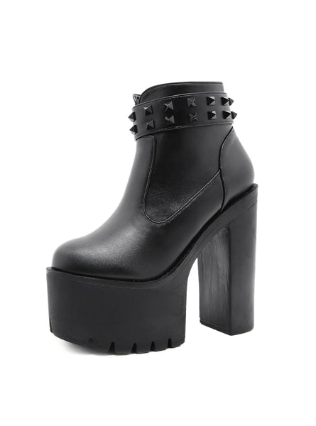 WATERPROOF PLATFORM RIVET HIGH HEEL SHORT BOOTS