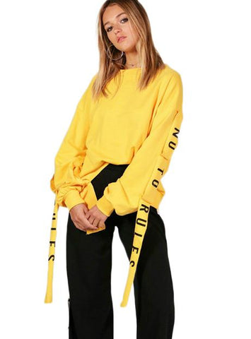 YELLOW WOMEN SWEATSHIRT FULL SLEEVE LACE UP SPLIT
