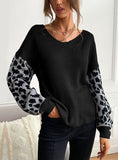 V-NECK KNITTED LOOSE LEOPARD STITCHING SWEATER