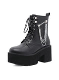 FRONT ZIPPER BRITISH STYLE THICK HEEL PLATFORM BOOTIES