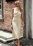 SOLID COLOR SLEEVELESS LONG DRESS