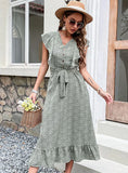 SUMMER PRINTED RUFFLED LACE-UP DRESS