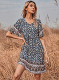 BOHEMIAN ETHNIC PRINT LOOSE DRESS