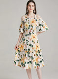 CAMELLIA SLING ELASTIC WAIST PRINT DRESS
