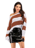 LOOSE ROUND NECK PULLOVER STRIPED CONTRAST SWEATER
