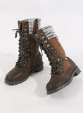 ROUND-TOE KNITTED WOOL TOP MARTIN BOOTS
