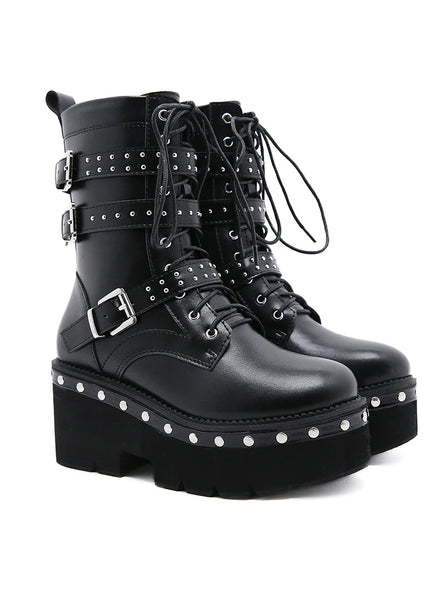 RIVET THICK-SOLED MOTORCYCLE MARTIN BOOTS