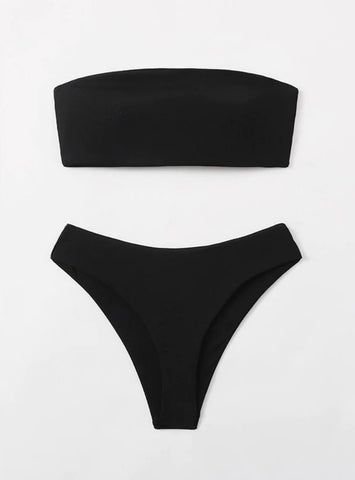 SOLID COLOR TUBE TOP STRAPLESS BIKINI