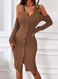 SINGLE-BREASTED HOLLOW KNIT DRESS