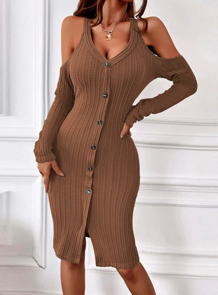 SINGLE-BREASTED HOLLOW KNIT DRESS