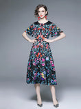 PRINTED LOTUS LEAF SLEEVES DRESS