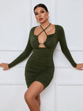 SEXY HOLLOW LONG SLEEVE SHORT DRESS