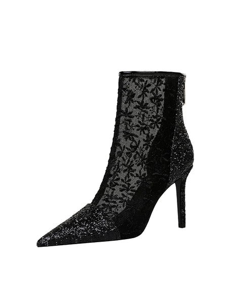 TRANSPARENT MESH HOLLOW LACE BOOTIES
