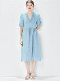 V-NECK OPENWORK LACE DRESS