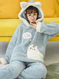 PINK CAT CUTE CORAL FLEECE THICKENED HOODED CARTOON CLOTHES