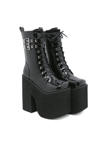 MARTIN BOOTS BLACK PATENT LEATHER HIGH BOOTS