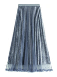 PEARL THICKENED VELVET PLEATED GAUZE SKIRT
