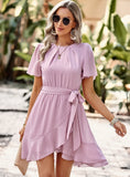 SOLID COLOR ROUND NECK DRESS