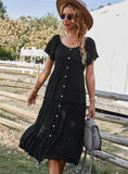 ROUND NECK SOLID COLOR BIG SWING DRESS