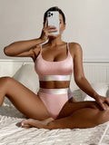 WOMEN PINK SPLIT HIGH WAIST BIKINI