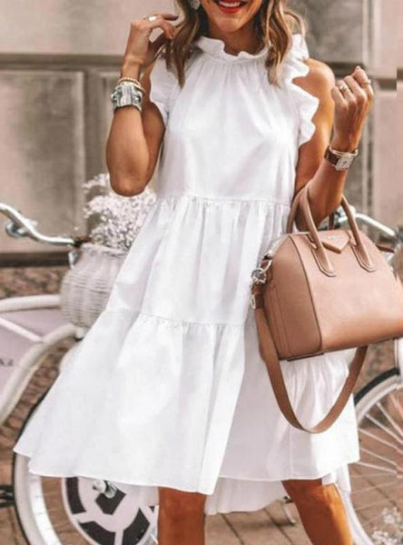 COLOR LOTUS LEAF SLEEVE JUMPSUIT MIDI DRESS