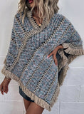 CONTRAST STRIPED FRINGED PULLOVER CAPE SHAWL